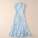 Luxury Embroidery Lace Evening Long Dresses Women Summer Holiday Fishtail Mermaid Hollow Out Dress