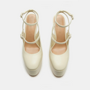 Platform Round Toe Solid Sandals Block High Heels Double Strap Buckles Women Stilettos Summer