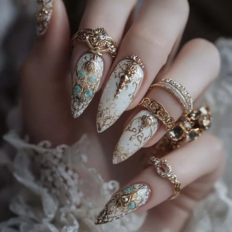 24pcs Classical Flowers Press on Nails Flowers False Nails Wearable Spicy Girls Fake Nails for Women