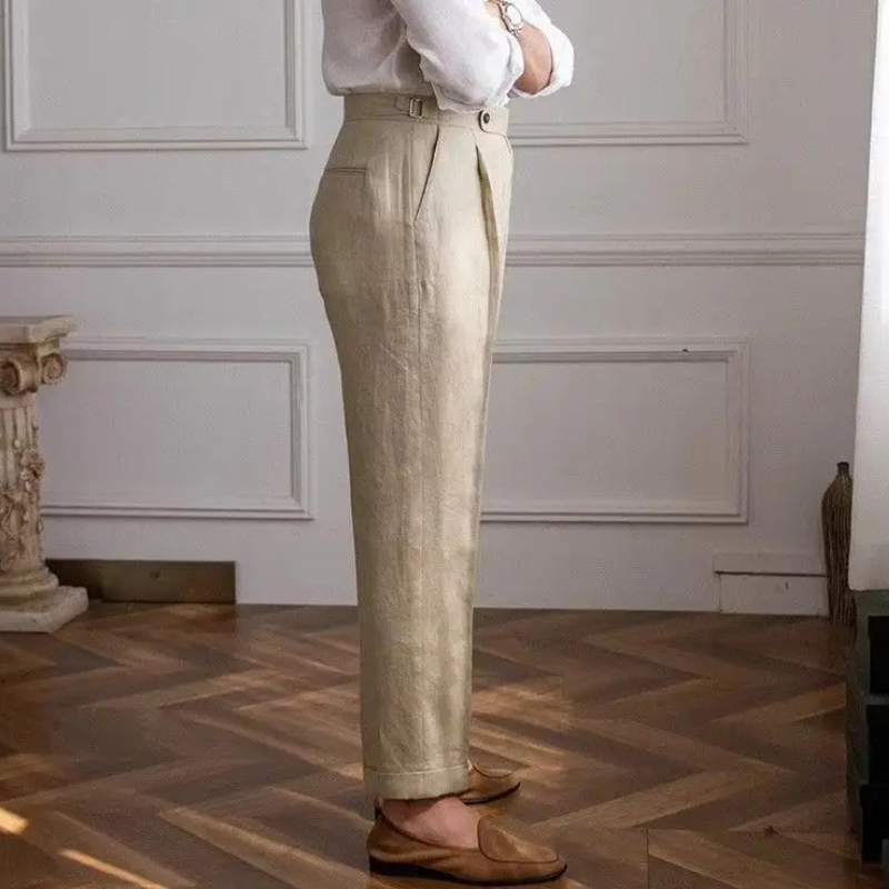 Spring Autumn Men Linen Pants Trousers Lightweight Breathable Casual Pants