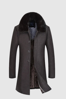 Wool Men Trench Overcoats Male Woolen Blends Outerwear Rabbit Fur Collar Long Winter Plus