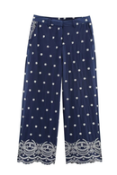 Floral Embroidery Wide Leg Pants Women High Waist Casual Loose Summer Trousers
