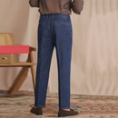 Men Jeans Suit Pants Elastic High Waisted Straight Trousers Casual Naples Denim Pant