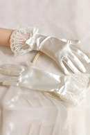 Wedding White Satin Lace Short Gloves Ladies Bride Accessories
