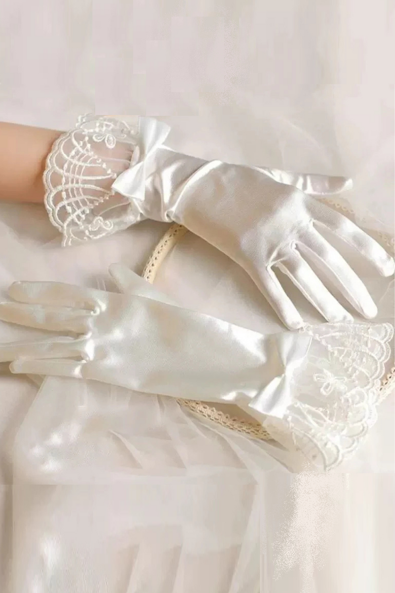 Wedding White Satin Lace Short Gloves Ladies Bride Accessories