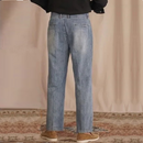 Men Jeans Suit Pants Elastic High Waisted Straight Trousers Casual Naples Denim Pant