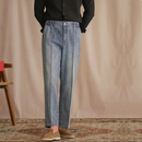 Men Jeans Suit Pants Elastic High Waisted Straight Trousers Casual Naples Denim Pant