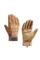 Pair of tan tactical gloves on a white background, Obroi