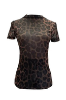 Women T-shirt Mock Neck Short Sleeve Perspective Slim Mesh Tees Summer