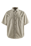 Beige short-sleeve shirt with button details on a white background, Obroi