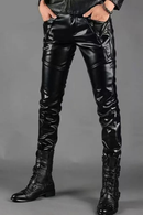 Leather Pants Men Clubwear Trouser Black Soft Basic Faux Leather