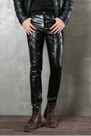 Mens Punk Pants Personality Motorcycle Pencil Trousers Black Leather Trousers Male