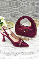 Toe High Heels Shoes and Bags Set With Rhinestone for Women Wedding Party Elegant Luxury