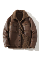 Men Suede Leather Jacket Autumn Winter Warm Thick Casual Outwear Faux Lamb Wool Fur