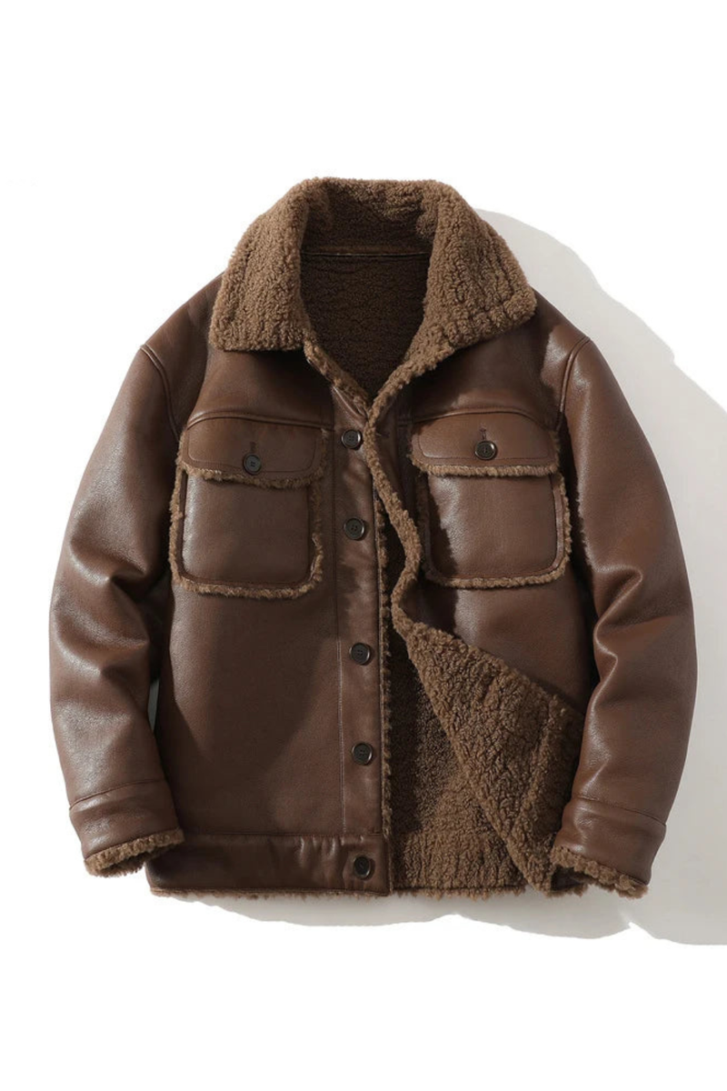 Men Suede Leather Jacket Autumn Winter Warm Thick Casual Outwear Faux Lamb Wool Fur