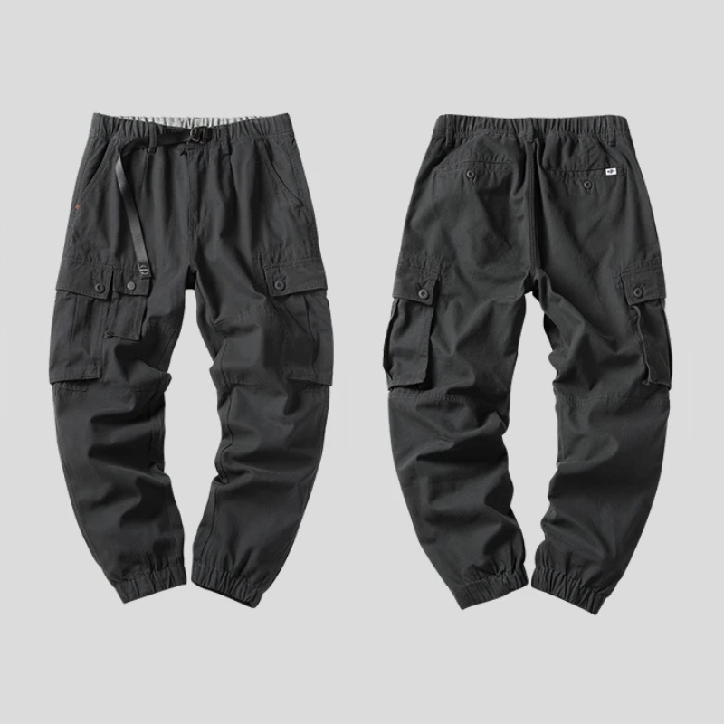 Trousers - Men Cotton Tapered Utility Cargo Pants Casual Style with Multi-Pockets
