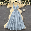 Crochet Hollow Out Beach Dress Women Summer Strap Embroidery Linen Prom Party Dresses Embroidery