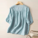 Women's Shirts Summer Loose Top V-neck Ladies Clothing Linen Blouses