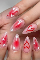 Sweet Heart Star Glossy Medium Almond Nails 24Pcs Valentine's Day Blush Ombre Women's Press On Nails