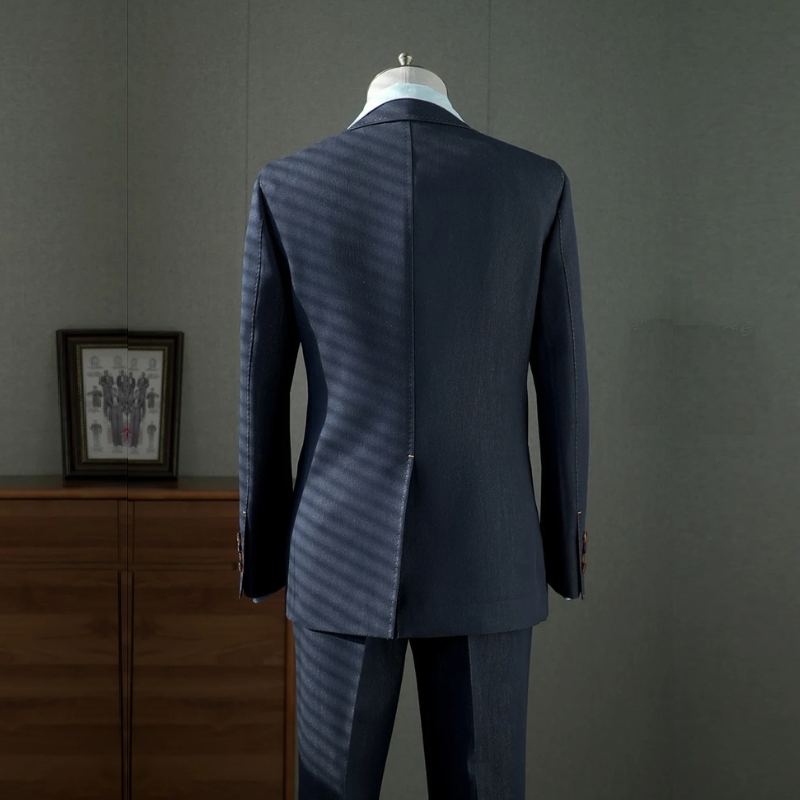 Men's Denim Suit 2 piece Contrast Casual Blazer Naples Trousers Men's