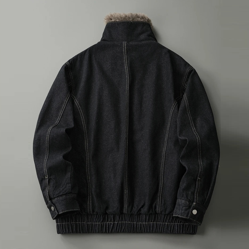 Winter retro stand-up collar velvet denim jacket men's heavyweight thickened warm jacket