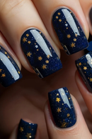 Medium nails for women girls gradient starry design Square ballet tips press on nail