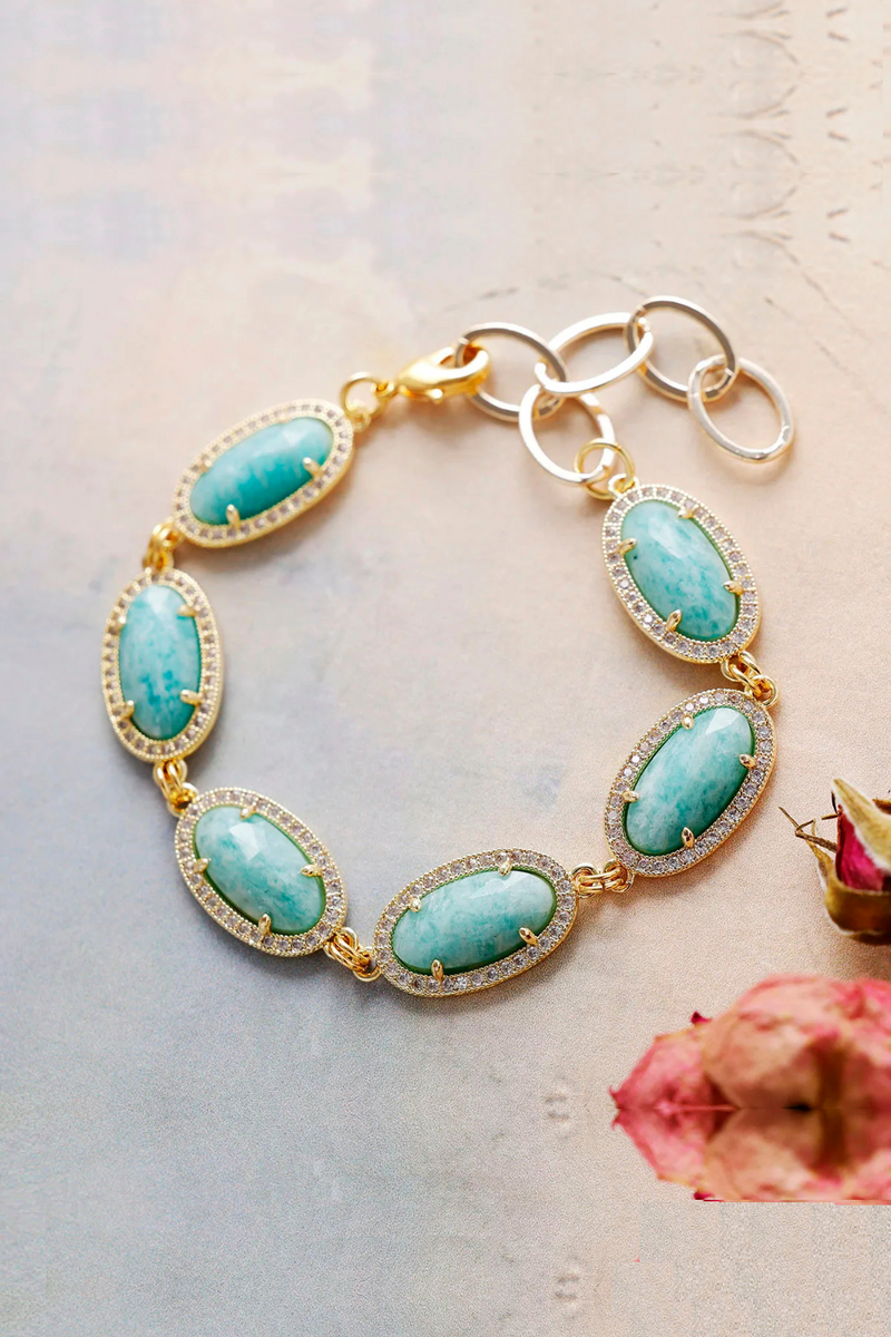 Luxury Gems Stone Charm  Link Strand Bracelets Costume Healing Crystal Statement Jewelry for Woman