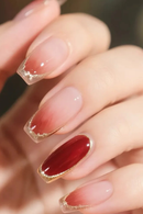 24pcs Red Press-On Nails in Solid & Gradient Finish with Gold Glitter Border
