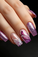 24Pcs Purple Galaxy Dream Press on Nails Rhinestones and Purple Gradient | Celestial Style Applicable For Women