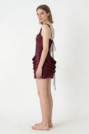 Women's Satin Ruched Mini Dress Square Neck Corset Bodycon Party Dress