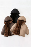 Kids Double-faced Fleece Hooded Jackets Autumn Winter Thick Warm Down Cotton Coat for Boys Girls 3-8 Years