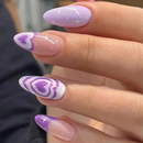 Almond fake nails blue heart flowers speckled pattern