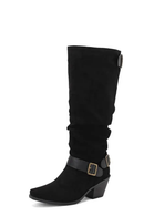 Women's Knee-High Boots, Square Toe Heel Boots with Buckle