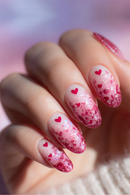 Glossy Pink Love Press on Nails Valentine's Day Fake Nails Short Round Head Gradient Nails 24Pcs