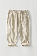 Summer Linen Straight Leg Casual Pants Men's Loose Fit Seven-Quarter Length Breathable