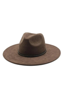 Brown fedora hat with a black band on a white background, Obroi