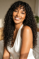 4x2 Minimalist Lace Shaggy Curly Wig With Bangs & Drawstring Human Hair Glueless Wig Ready To Wear