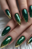 Nails for women girls full cover green nude nail tips with sparkling glitter square almond shape press on nail