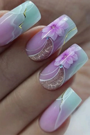 Sweet Medium Square False Nails Blush Pink Flowers Fake Nails Full Cover French Acrylic Press on Nails for Girls
