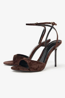 Retro Brown Velvet High-heeled Sandals for Women Elegant Banquet Slingback Dress Shoes