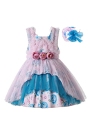 Cute Outfits For Kids Tulle Party Flower Girl Elegant Birthday Dresses With Matching Headband Children Clothes