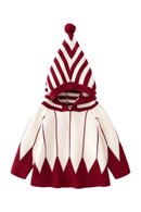 Girl's Christmas and New Year Red Jacquard Embroidered Sweater Hooded Knitted Sweater