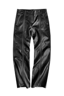 Spring Autumn Men Tide Dark Texture Zippers Pleated Leather Pants Punk Ins