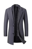 Gray overcoat with a patterned scarf on a white background, Obroi