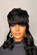 Woman with styled black hair and gold earrings against a neutral background, Obroi