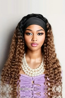 Woman with long, wavy hair wearing a black headband against a plain background, Obroi