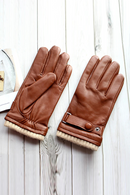 Men's Real Leather Skin Winter Warm Lining Button Wrist Driving Riding Touch Screen Gloves