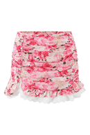 Hem Slit Draped Floral Print Ruffled Skirt For Women Beach Party Holiday Summer Mini Skirts