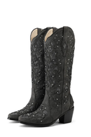 Western Women Knee-high Boots Floral Boots Retro Shoes