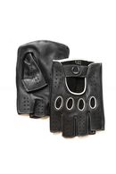 Black leather gloves with fingerless design on a white background, Obroi